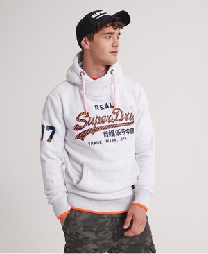 Superdry Vintage Logo Neon Tip Férfi Kapucnis Pulóver Fehér | GAHJQ6057